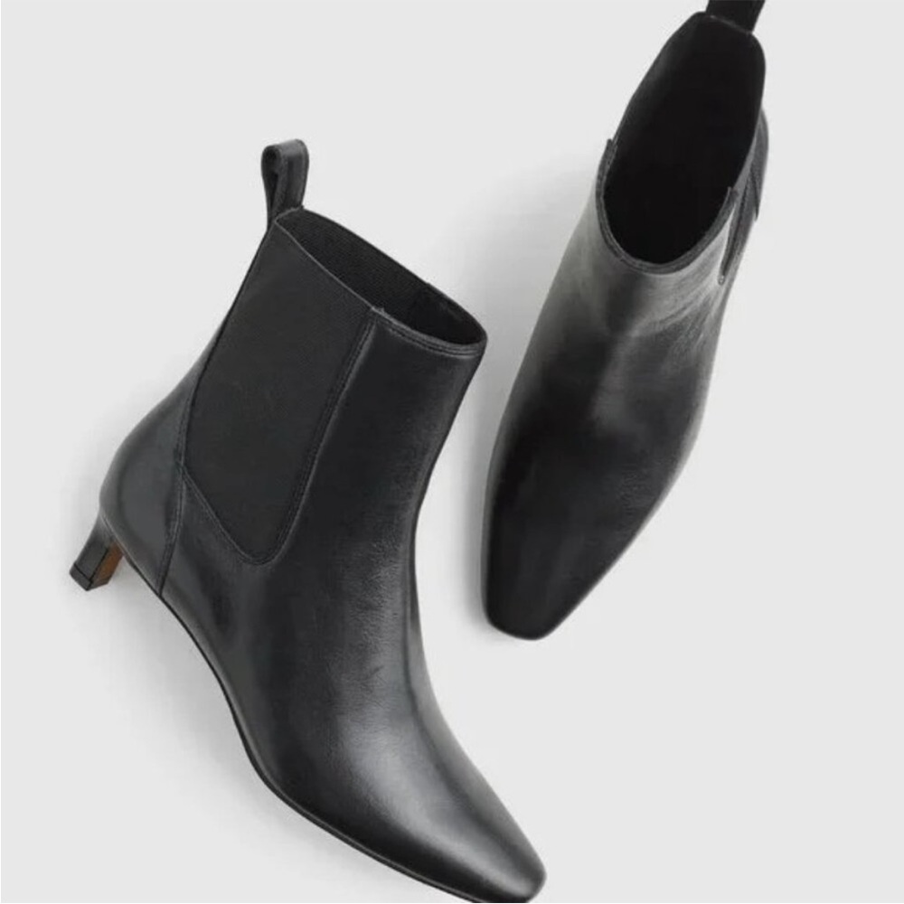 NEW Madewell The Dimes Kitten Heel Leather Boot Black Size 9